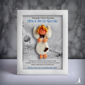 Pamiątka Chrztu Świętego - ramka 15x20 z aniołkiem