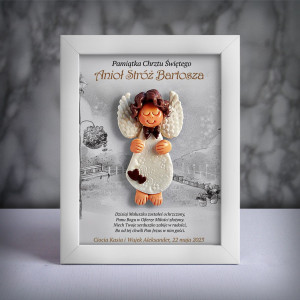 Pamiątka Chrztu Świętego - ramka 15x20 z aniołkiem