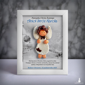 Pamiątka Chrztu Świętego - ramka 15x20 z aniołkiem