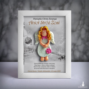 Pamiątka Chrztu Świętego - ramka 15x20 z aniołkiem