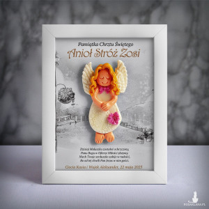 Pamiątka Chrztu Świętego - ramka 15x20 z aniołkiem