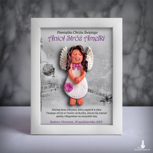 Pamiątka Chrztu Świętego - ramka 15x20 z aniołkiem