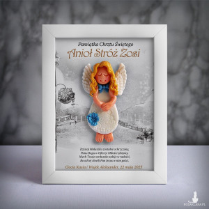 Pamiątka Chrztu Świętego - ramka 15x20 z aniołkiem