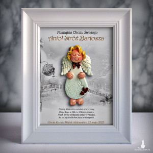 Pamiątka Chrztu Świętego - ramka 15x20 z aniołkiem