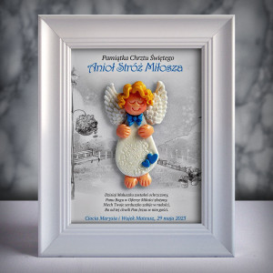 Pamiątka Chrztu Świętego - ramka 15x20 z aniołkiem