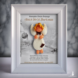 Pamiątka Chrztu Świętego - ramka 15x20 z aniołkiem