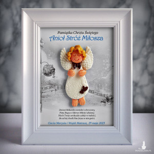 Pamiątka Chrztu Świętego - ramka 15x20 z aniołkiem