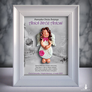 Pamiątka Chrztu Świętego - ramka 15x20 z aniołkiem