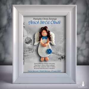 Pamiątka Chrztu Świętego - ramka 15x20 z aniołkiem