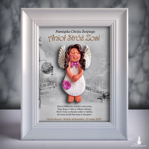 Pamiątka Chrztu Świętego - ramka 15x20 z aniołkiem