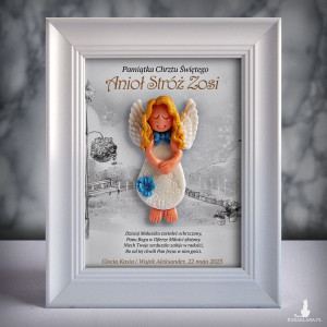 Pamiątka Chrztu Świętego - ramka 15x20 z aniołkiem