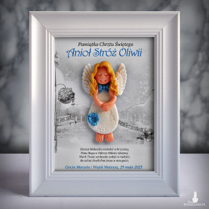 Pamiątka Chrztu Świętego - ramka 15x20 z aniołkiem
