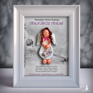 Pamiątka Chrztu Świętego - ramka 15x20 z aniołkiem