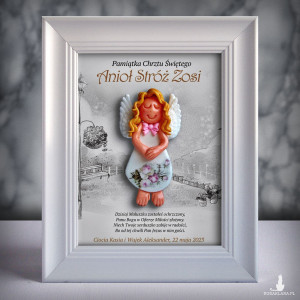 Pamiątka Chrztu Świętego - ramka 15x20 z aniołkiem