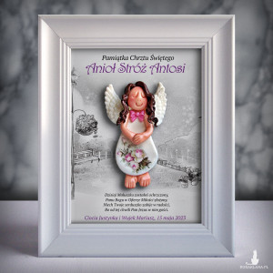 Pamiątka Chrztu Świętego - ramka 15x20 z aniołkiem