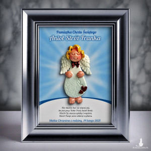 Pamiątka Chrztu Świętego - ramka 15x20 z aniołkiem