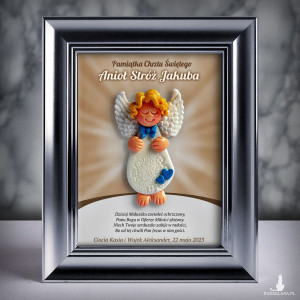 Pamiątka Chrztu Świętego - ramka 15x20 z aniołkiem