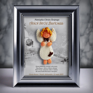 Pamiątka Chrztu Świętego - ramka 15x20 z aniołkiem