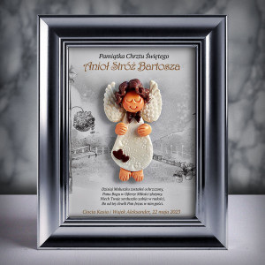 Pamiątka Chrztu Świętego - ramka 15x20 z aniołkiem