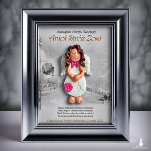 Pamiątka Chrztu Świętego - ramka 15x20 z aniołkiem