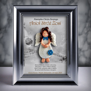 Pamiątka Chrztu Świętego - ramka 15x20 z aniołkiem