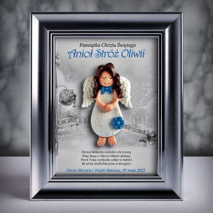 Pamiątka Chrztu Świętego - ramka 15x20 z aniołkiem