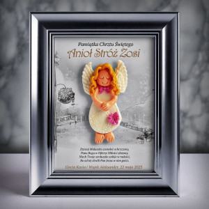 Pamiątka Chrztu Świętego - ramka 15x20 z aniołkiem