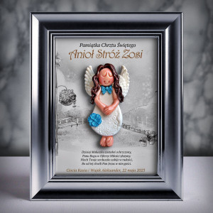 Pamiątka Chrztu Świętego - ramka 15x20 z aniołkiem