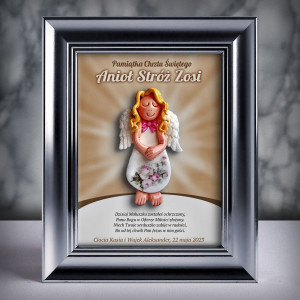 Pamiątka Chrztu Świętego - ramka 15x20 z aniołkiem