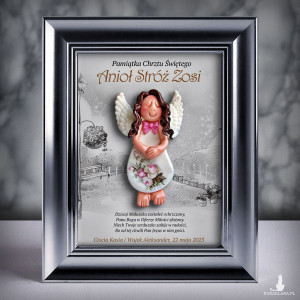 Pamiątka Chrztu Świętego - ramka 15x20 z aniołkiem