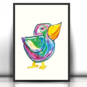 śmieszny plakat z ptaszkiem, ptak plakat na ścianę, kolorowy plakat do dziecięcego pokoju, ptak grafika dla dzieci, kolorowt obrazek z ptaszkiem