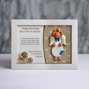 Pamiątka Chrztu Świętego - ramka 15x20 z aniołkiem