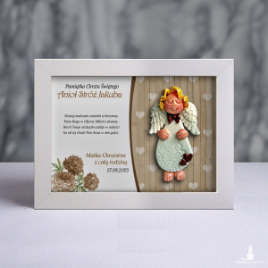 Pamiątka Chrztu Świętego - ramka 15x20 z aniołkiem