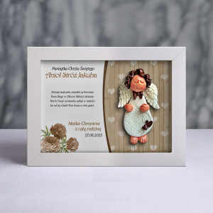 Pamiątka Chrztu Świętego - ramka 15x20 z aniołkiem