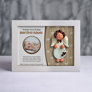 Pamiątka Chrztu Świętego - ramka 15x20 z aniołkiem
