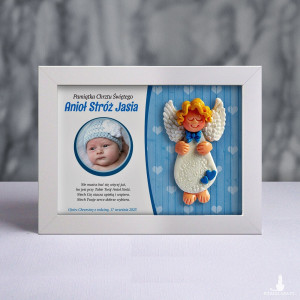 Pamiątka Chrztu Świętego - ramka 15x20 z aniołkiem