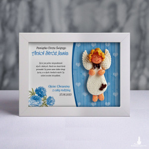 Pamiątka Chrztu Świętego - ramka 15x20 z aniołkiem