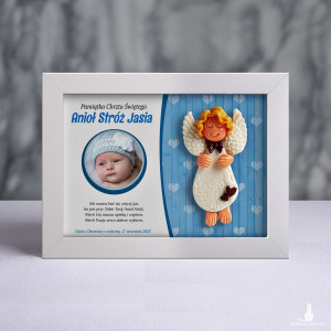 Pamiątka Chrztu Świętego - ramka 15x20 z aniołkiem