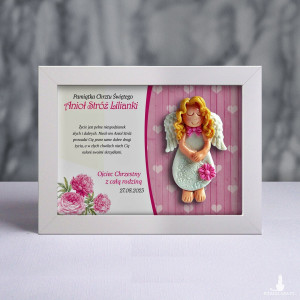 Pamiątka Chrztu Świętego - ramka 15x20 z aniołkiem
