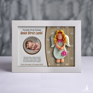 Pamiątka Chrztu Świętego - ramka 15x20 z aniołkiem