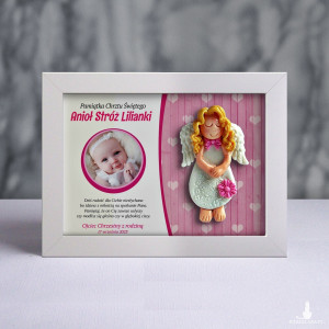 Pamiątka Chrztu Świętego - ramka 15x20 z aniołkiem