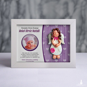 Pamiątka Chrztu Świętego - ramka 15x20 z aniołkiem