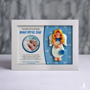 Pamiątka Chrztu Świętego - ramka 15x20 z aniołkiem