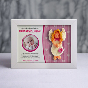 Pamiątka Chrztu Świętego - ramka 15x20 z aniołkiem