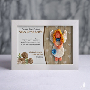 Pamiątka Chrztu Świętego - ramka 15x20 z aniołkiem