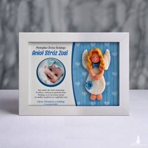 Pamiątka Chrztu Świętego - ramka 15x20 z aniołkiem