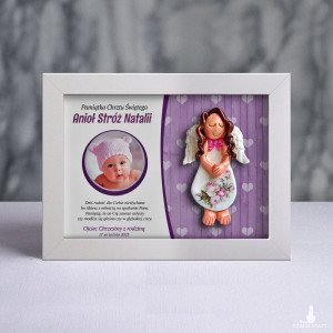 Pamiątka Chrztu Świętego - ramka 15x20 z aniołkiem