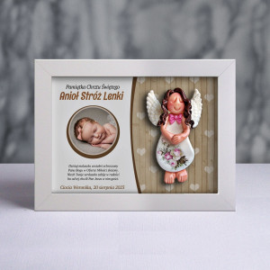 Pamiątka Chrztu Świętego - ramka 15x20 z aniołkiem