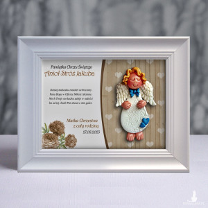 Pamiątka Chrztu Świętego - ramka 15x20 z aniołkiem