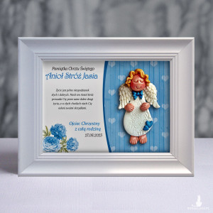 Pamiątka Chrztu Świętego - ramka 15x20 z aniołkiem